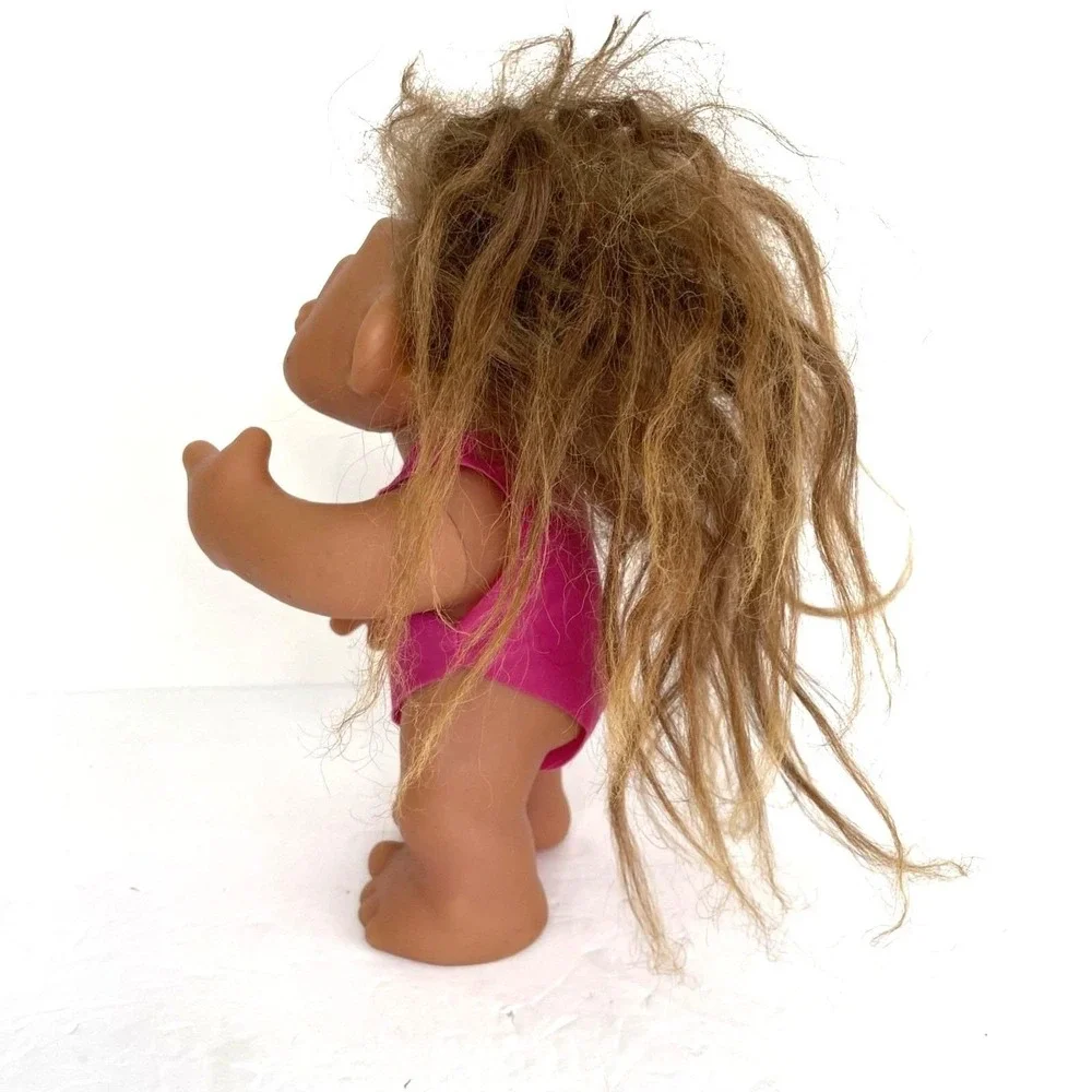 Vintage 1985 Dam Troll Doll Made in Denmark Brown Hair Pink Bodysuit‎ 604
